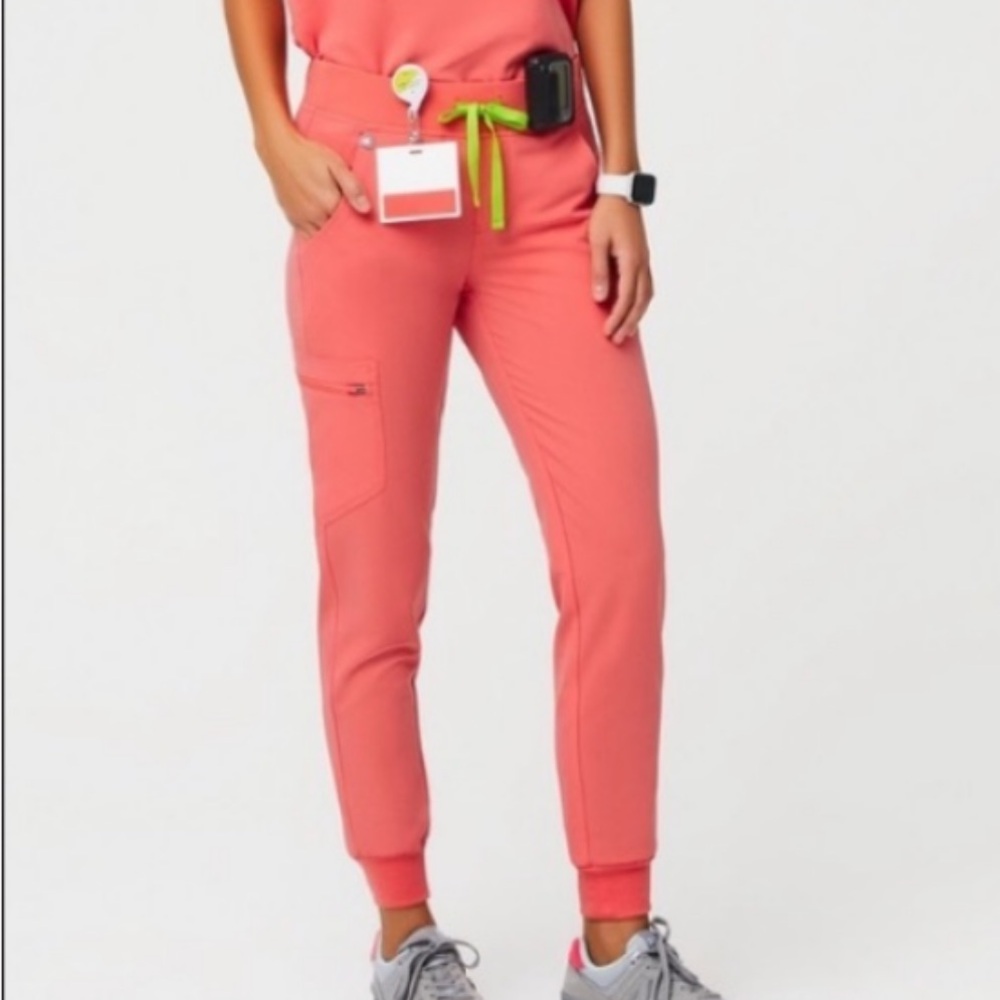 Figs Pink Joggers with Bright Green Drawstring